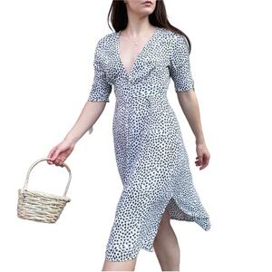 Faithful the Brand Ditsy Floral Boho Cottagecore Short Sleeve A-Line Midi Dress